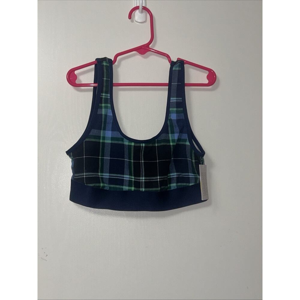 NWT Auden Cotton Stretch Unlined Blue Plaid Bralette Small